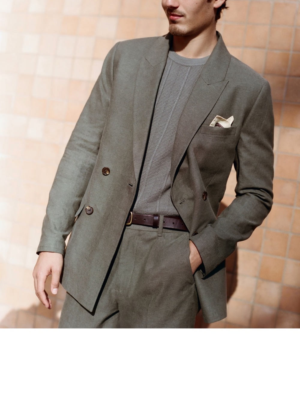 Abercrombie & Fitch Olive Green Double-Breasted Suit Blazer